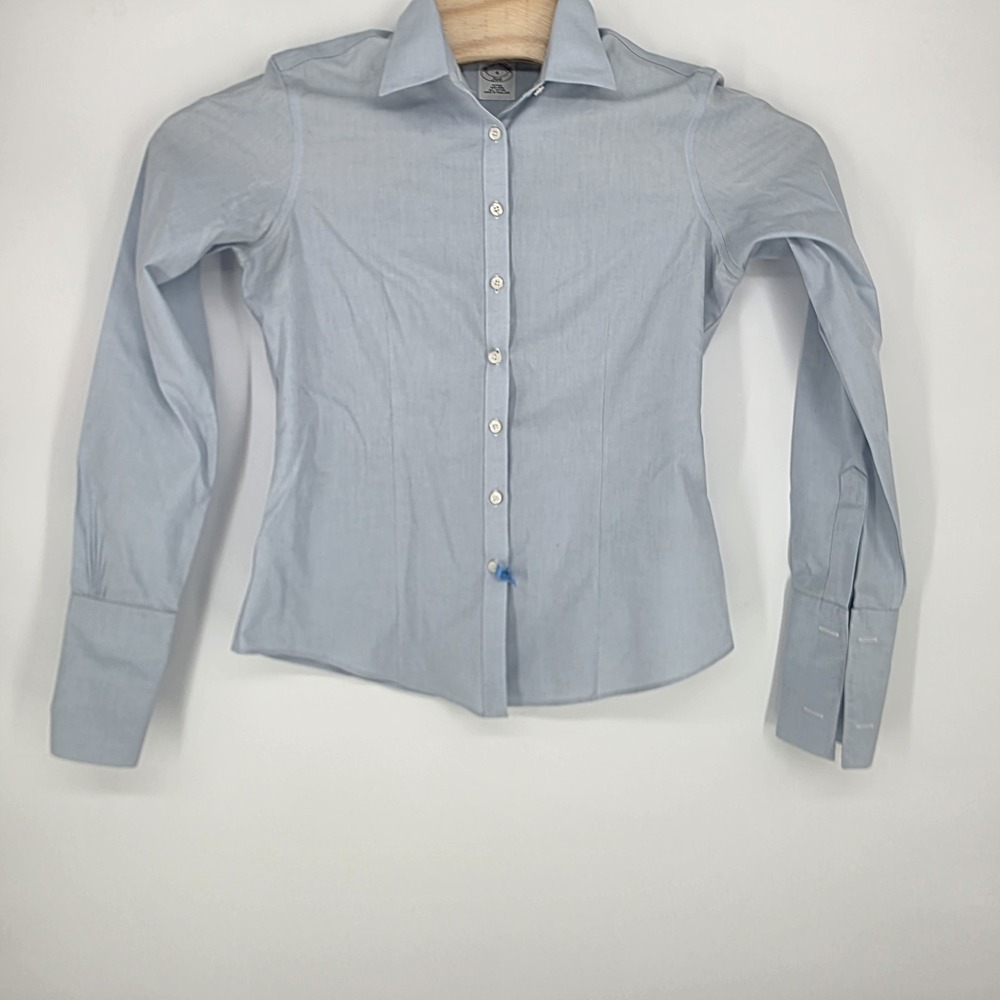 Brooks Brothers Womens 4 Fitted Non-Iron L/S Button Down Blue Shirt French Cuff